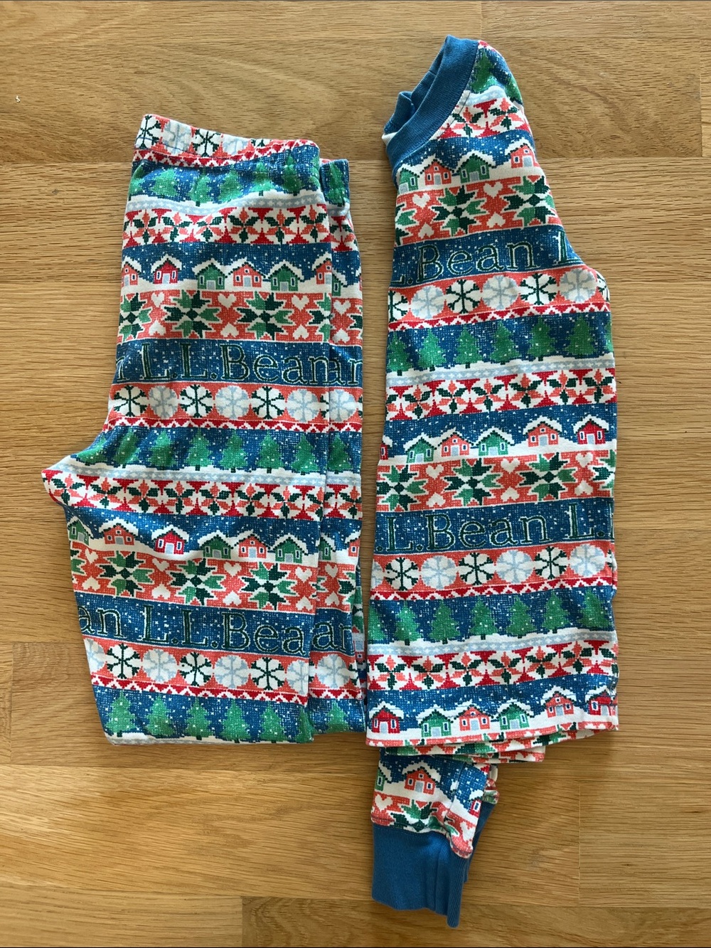 L.L. Bean Christmas Fair Isle Pajama Set - Red, Green, Blue & White